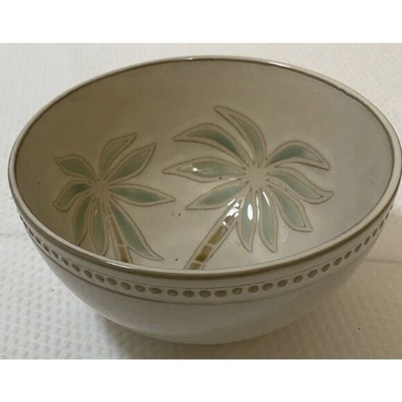 Pfaltzgraff Palm Tree Soup Cereal Bowl Stoneware Beige Beaded Edge - Picture 7 of 8